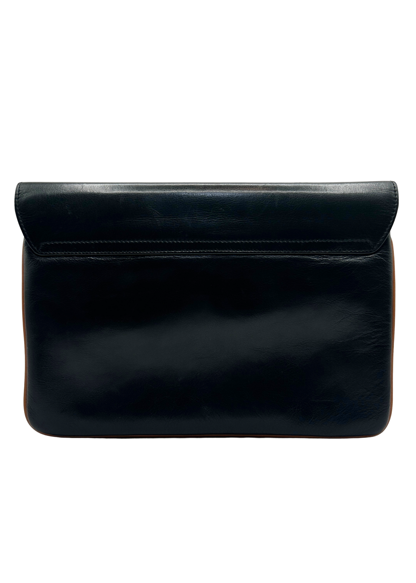 Black Celine leather clutch bag on a white background