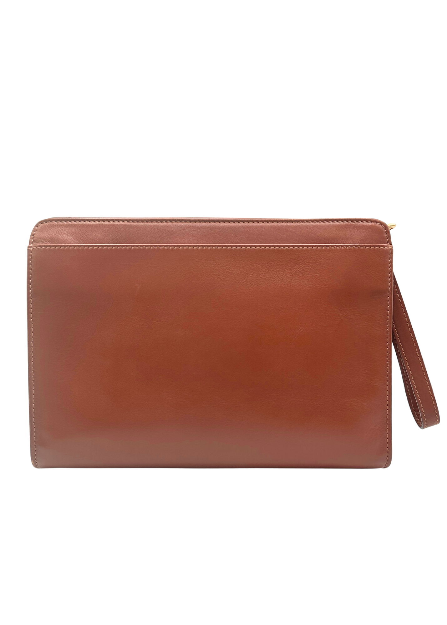 Brown leather clutch bag on a white background