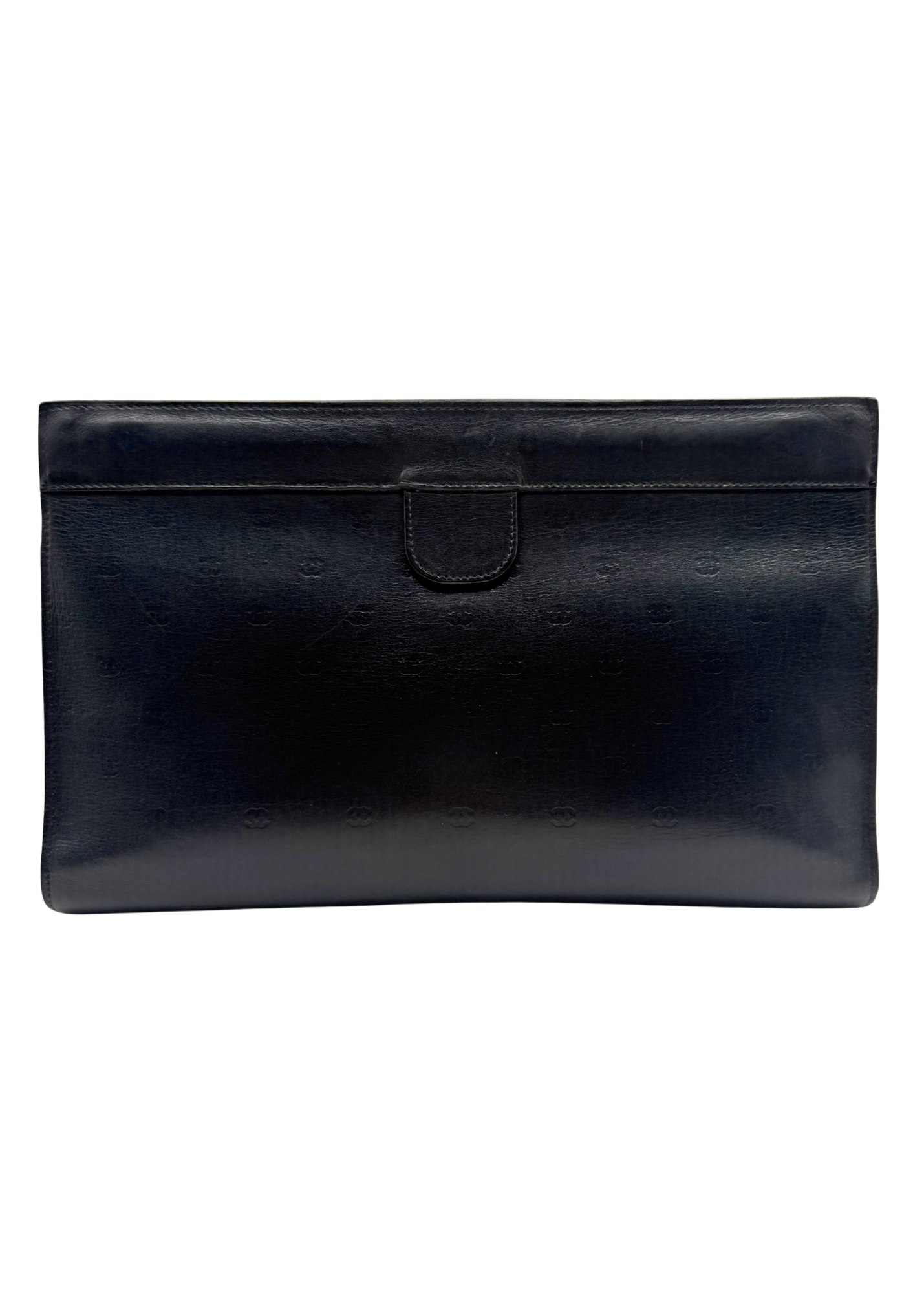 Vintage lambskin leather mini cc logo clutch against white background