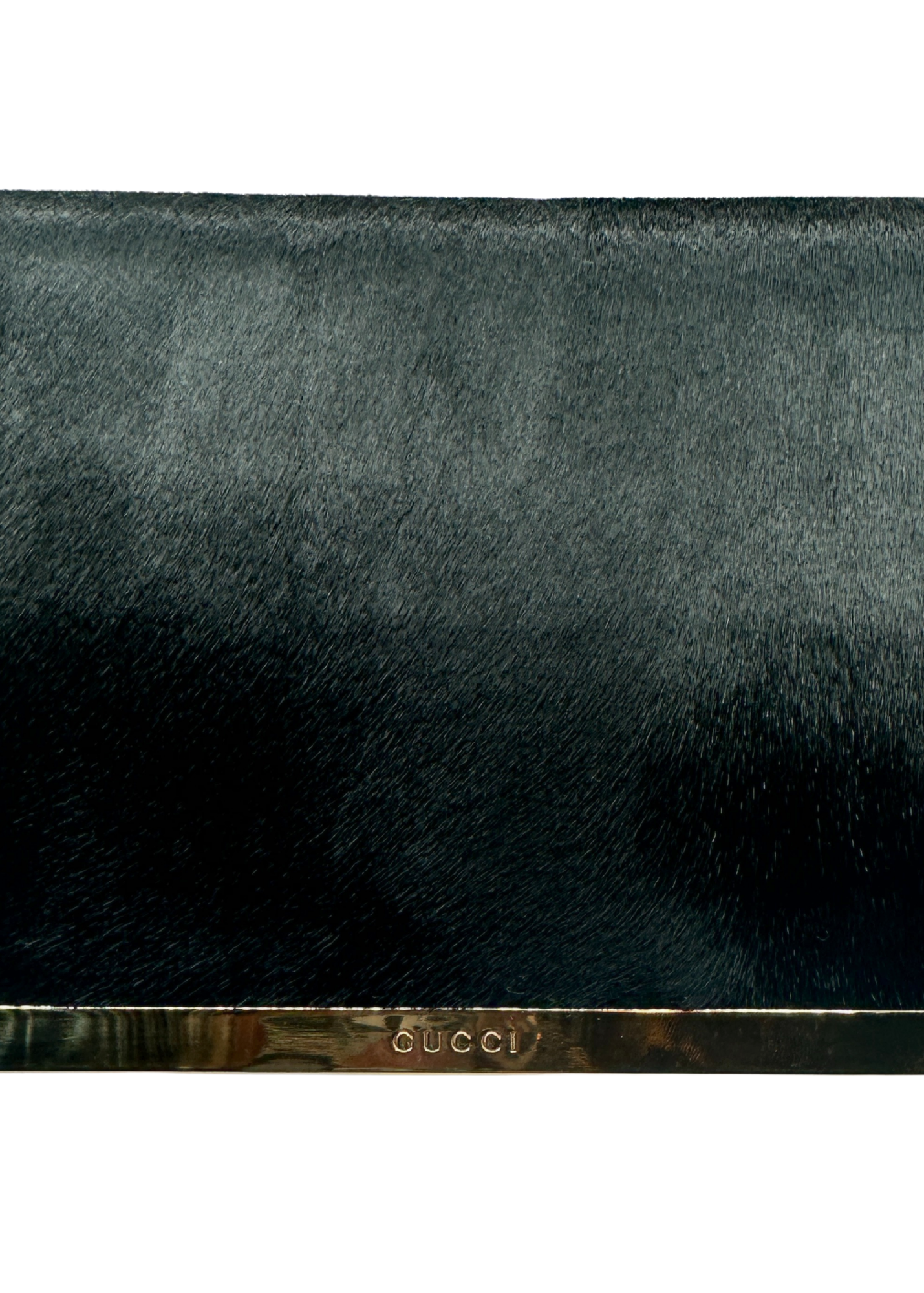 Black Gucci clutch bag with a gradient effect on a white background