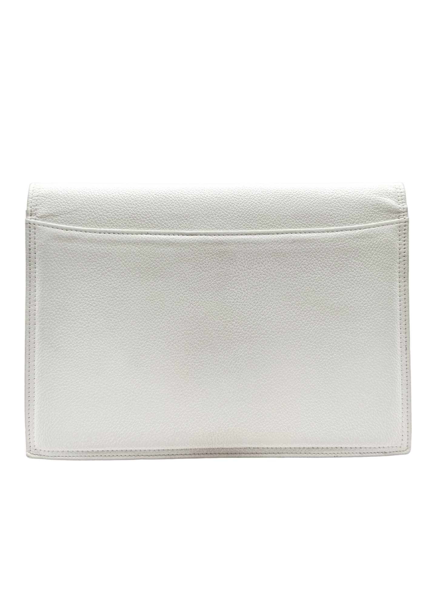 White vintage Yves Saint Laurent clutch bag on a white background