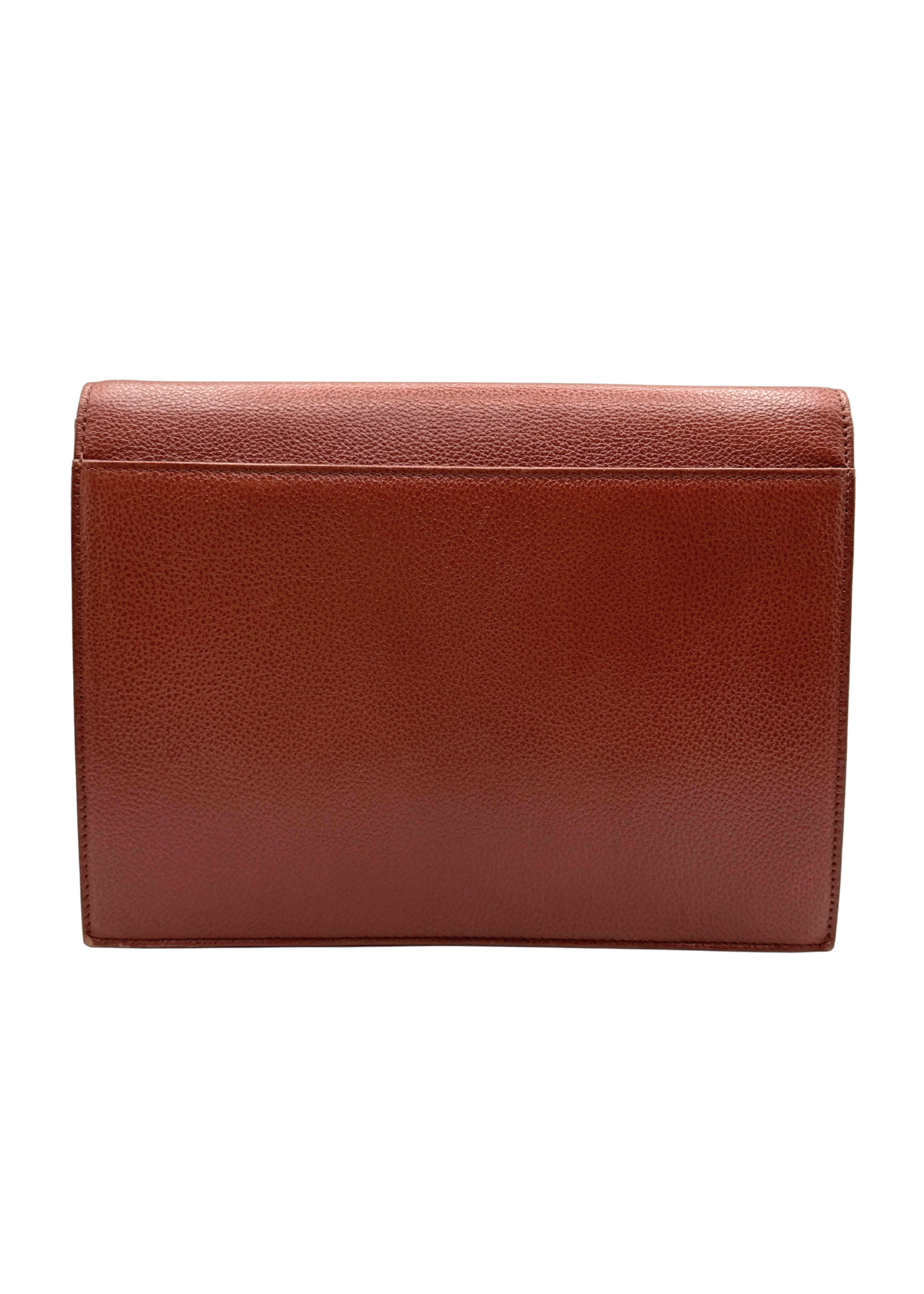 Brown vintage pebbled YSL leather clutch bag on a white background