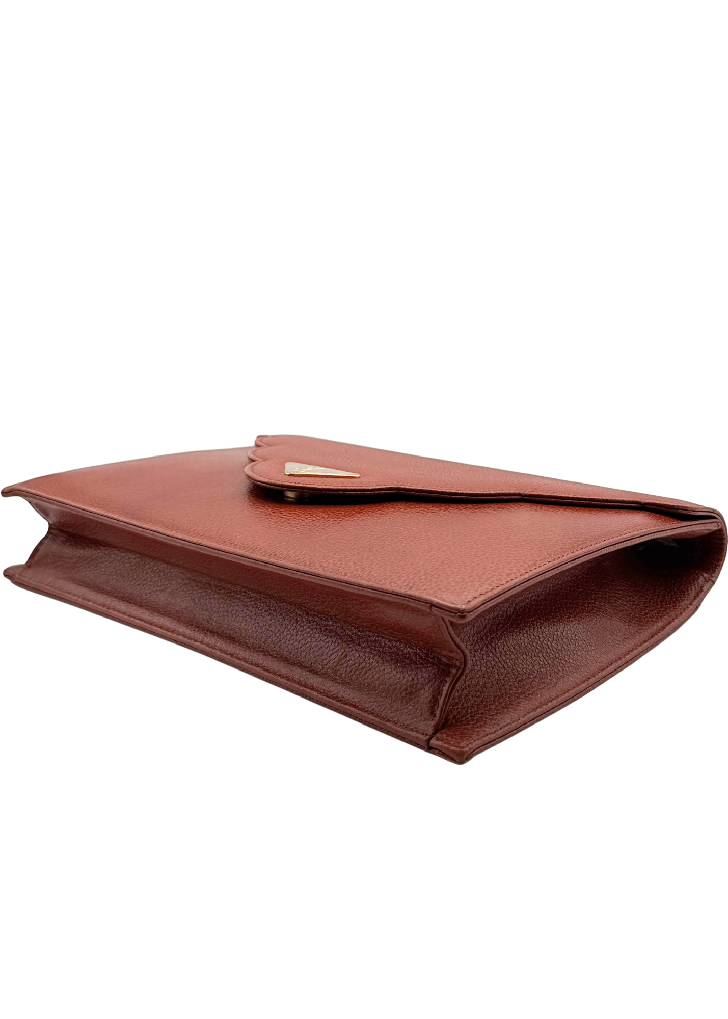 Brown vintage pebbled leather YSL  clutch bag on a white background