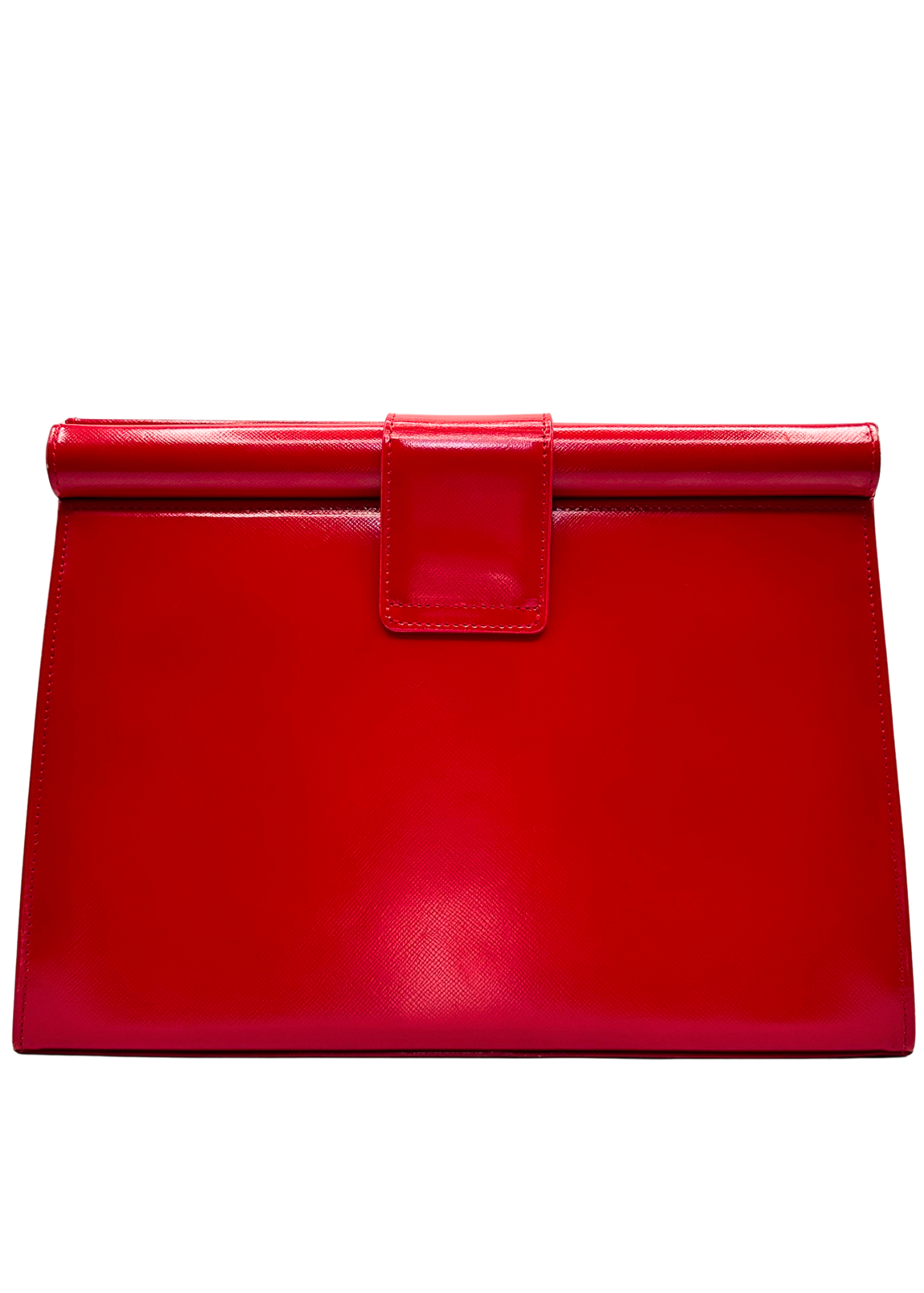 Red YSL clutch bag on a white background