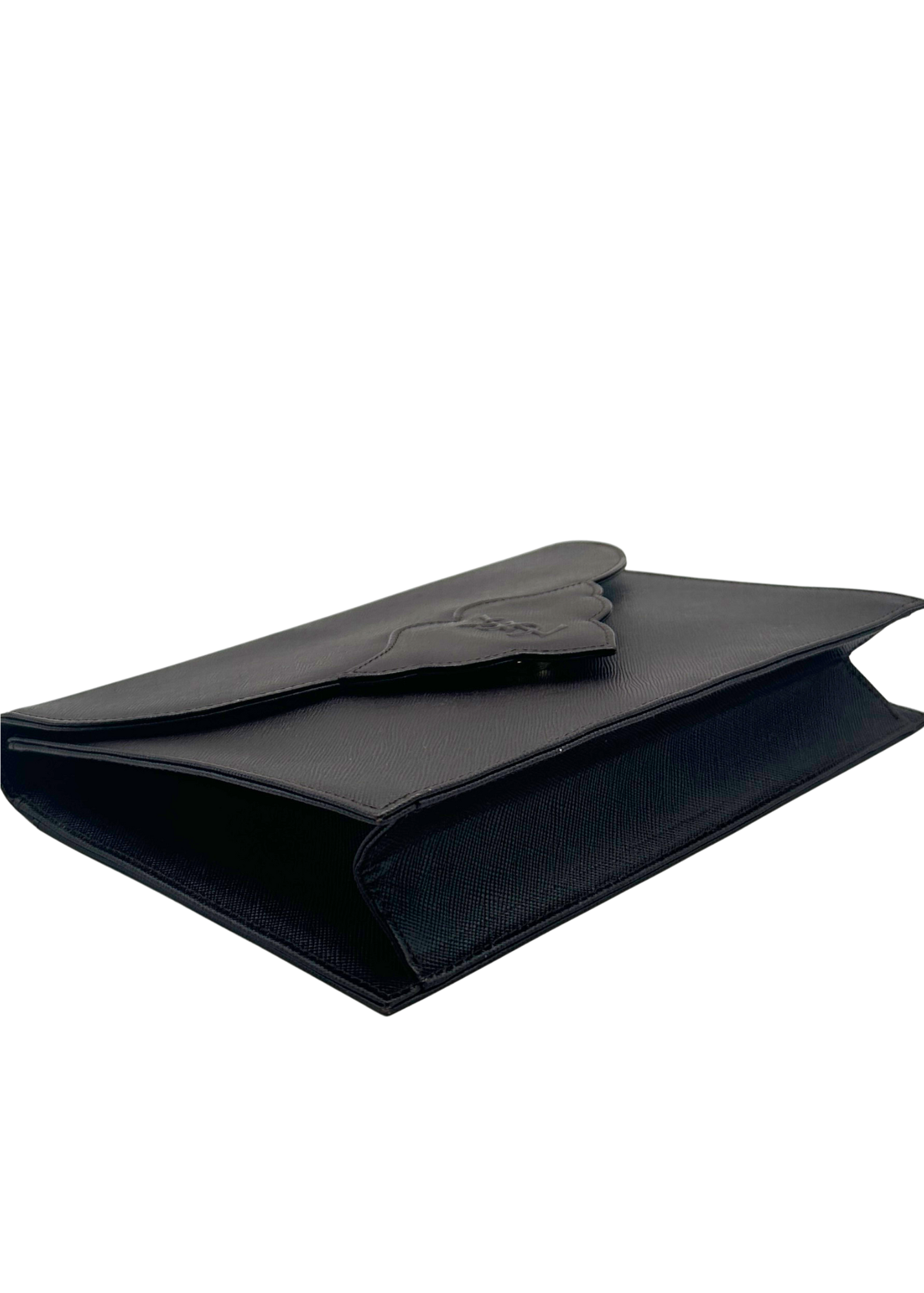 Brown YSL clutch corner