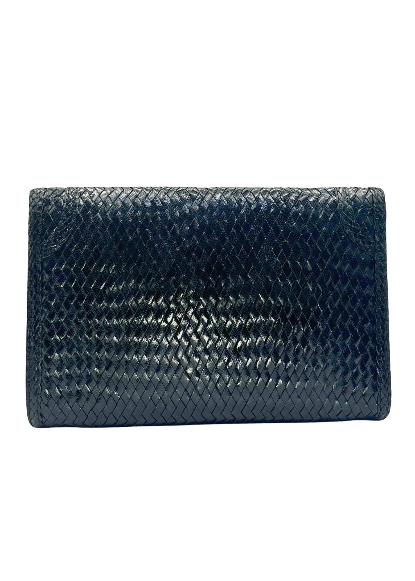 Yves Saint Laurent Patent Leather Woven Clutch Black