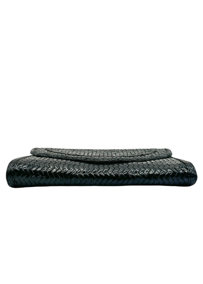 Yves Saint Laurent Patent Leather Woven Clutch Black