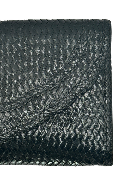Yves Saint Laurent Patent Leather Woven Clutch Black